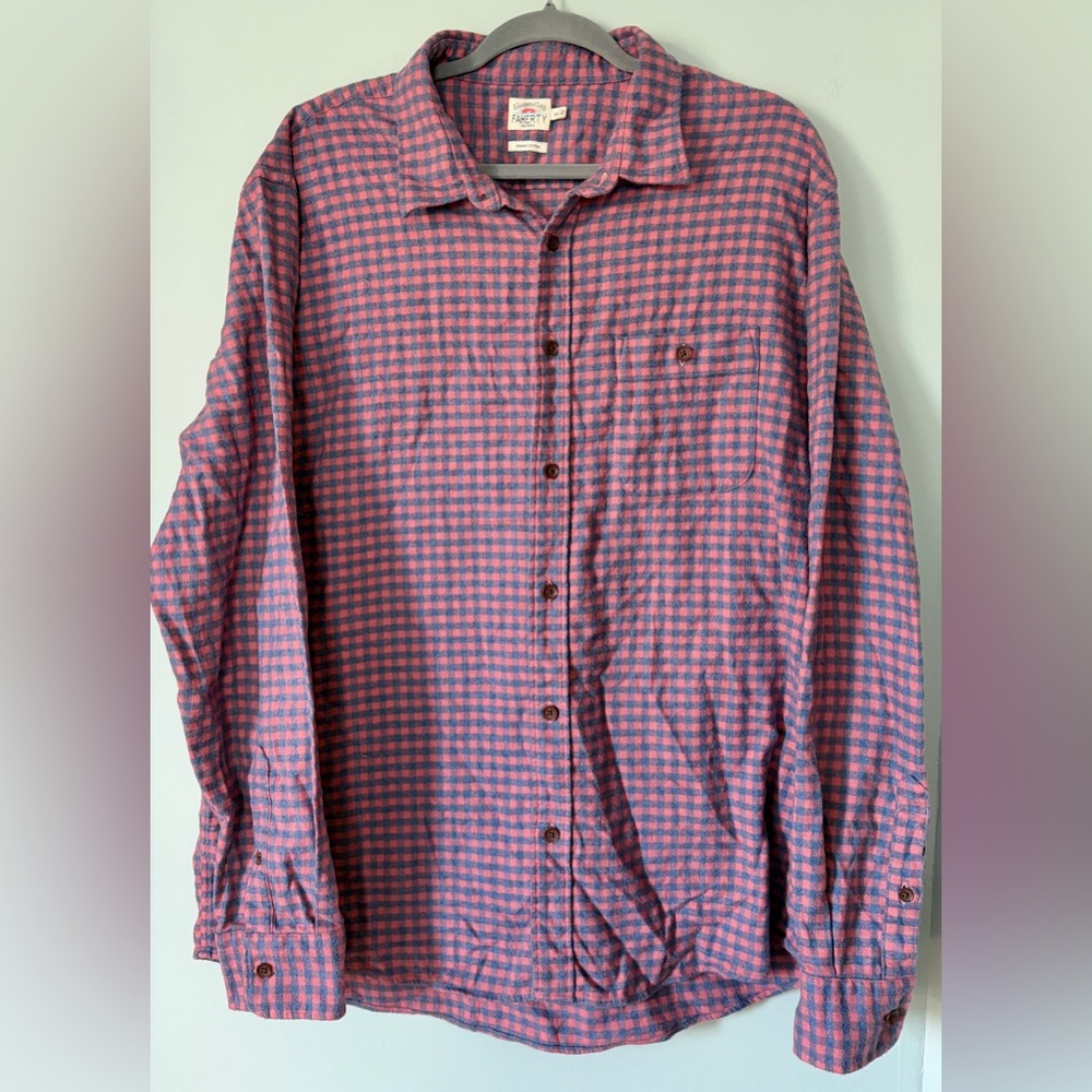 Faherty Stretch Seaview Flannel Shirt Blue Pink‎ Gingham Plaid Cotton Size XXL - Picture 4 of 10